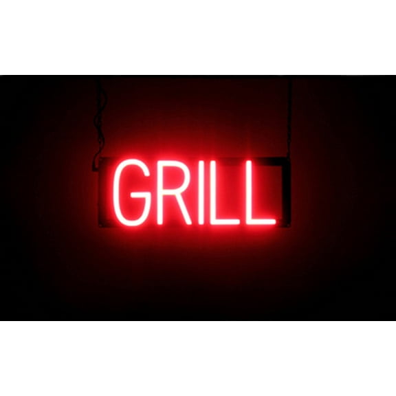 SpellBrite GRILL LED Sign for Business. 17.0" x 6.3" Red GRILL Sign Has Neon Sign Look With Energy Efficient LED Light Source. Visible from 500+ Feet, 8 Animation Settings.
