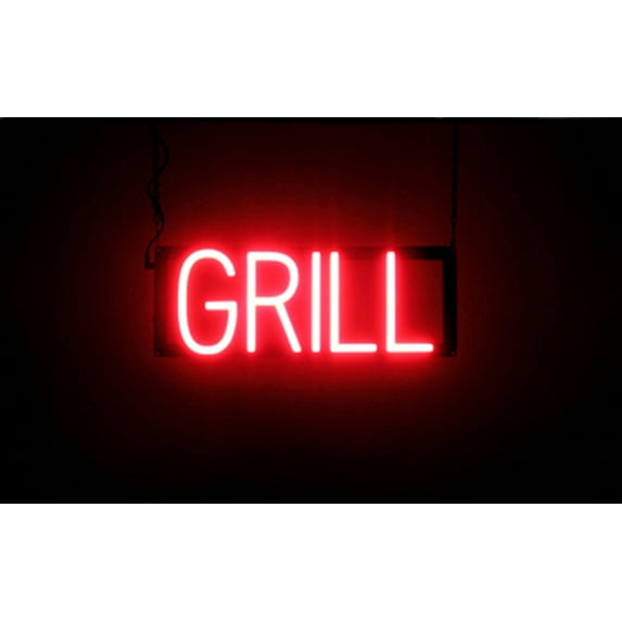SpellBrite GRILL LED Sign for Business. 17.0" x 6.3" Red GRILL Sign Has Neon Sign Look With Energy Efficient LED Light Source. Visible from 500+ Feet, 8 Animation Settings.