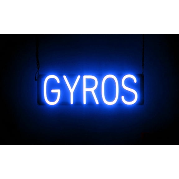 SpellBrite GYROS LED Sign for Business. 21.3" x 6.3" Blue GYROS Sign Has Neon Sign Look With Energy Efficient LED Light Source. Visible from 500+ Feet, 8 Animation Settings.