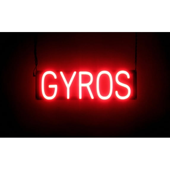 SpellBrite GYROS LED Sign for Business. 21.3" x 6.3" Red GYROS Sign Has Neon Sign Look With Energy Efficient LED Light Source. Visible from 500+ Feet, 8 Animation Settings.