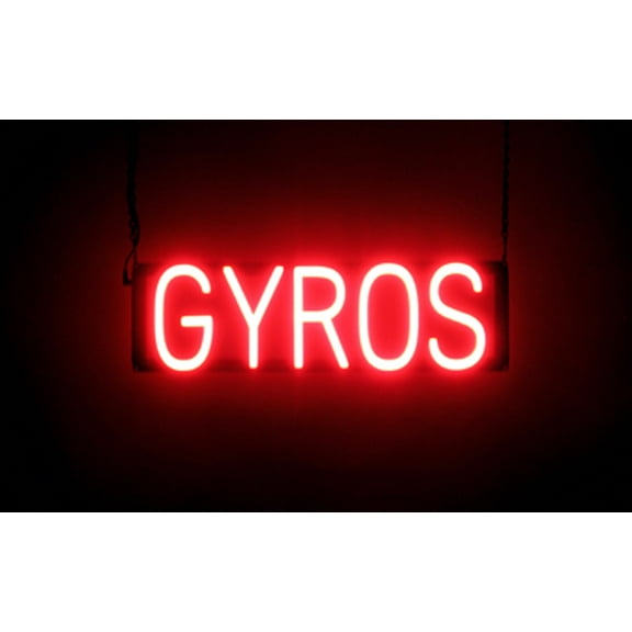SpellBrite GYROS LED Sign for Business. 21.3" x 6.3" Red GYROS Sign Has Neon Sign Look With Energy Efficient LED Light Source. Visible from 500+ Feet, 8 Animation Settings.