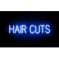 thumbnail image 1 of SpellBrite HAIR CUTS LED Sign for Business. 31.6" x 6.3" Blue HAIR CUTS Sign Has Neon Sign Look With Energy Efficient LED Light Source. Visible from 500+ Feet, 8 Animation Settings., 1 of 4