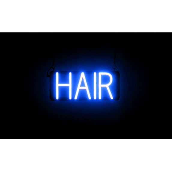 SpellBrite HAIR LED Sign for Business. 14.7" x 6.3" Blue HAIR Sign Has Neon Sign Look With Energy Efficient LED Light Source. Visible from 500+ Feet, 8 Animation Settings.