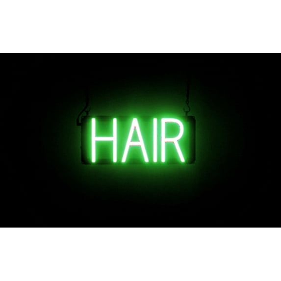 SpellBrite HAIR LED Sign for Business. 14.7" x 6.3" Green HAIR Sign Has Neon Sign Look With Energy Efficient LED Light Source. Visible from 500+ Feet, 8 Animation Settings.