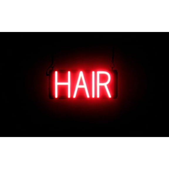 SpellBrite HAIR LED Sign for Business. 14.7" x 6.3" Red HAIR Sign Has Neon Sign Look With Energy Efficient LED Light Source. Visible from 500+ Feet, 8 Animation Settings.
