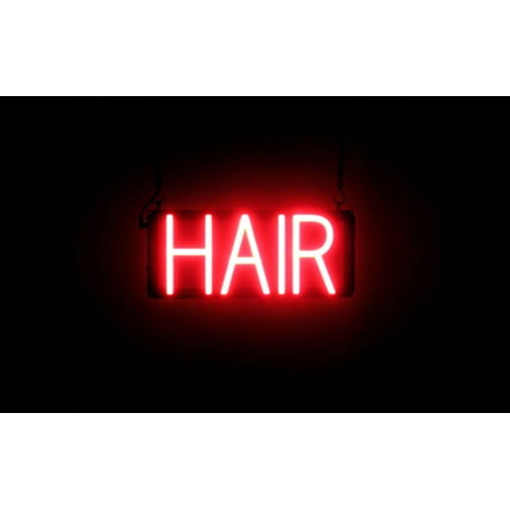 SpellBrite HAIR LED Sign for Business. 14.7" x 6.3" Red HAIR Sign Has Neon Sign Look With Energy Efficient LED Light Source. Visible from 500+ Feet, 8 Animation Settings.