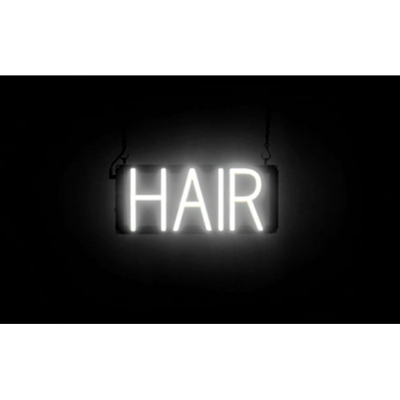 SpellBrite HAIR LED Sign for Business. 14.7" x 6.3" White HAIR Sign Has Neon Sign Look With Energy Efficient LED Light Source. Visible from 500+ Feet, 8 Animation Settings.