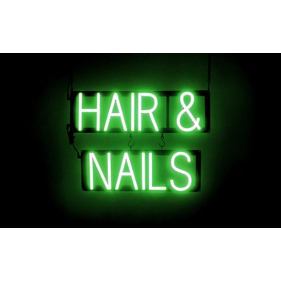 SpellBrite HAIR & NAILS LED Sign for Business. 20.8" x 15.0" Green HAIR & NAILS Sign Has Neon Sign Look With Energy Efficient LED Light Source. Visible from 500+ Feet, 8 Animation Settings.