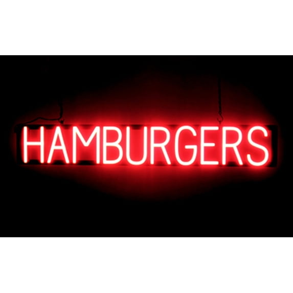 SpellBrite HAMBURGERS LED Sign for Business. 40.0" x 6.3" Red HAMBURGERS Sign Has Neon Sign Look With Energy Efficient LED Light Source. Visible from 500+ Feet, 8 Animation Settings.
