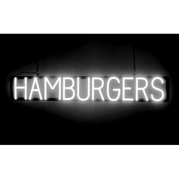 SpellBrite HAMBURGERS LED Sign for Business. 40.0" x 6.3" White HAMBURGERS Sign Has Neon Sign Look With Energy Efficient LED Light Source. Visible from 500+ Feet, 8 Animation Settings.