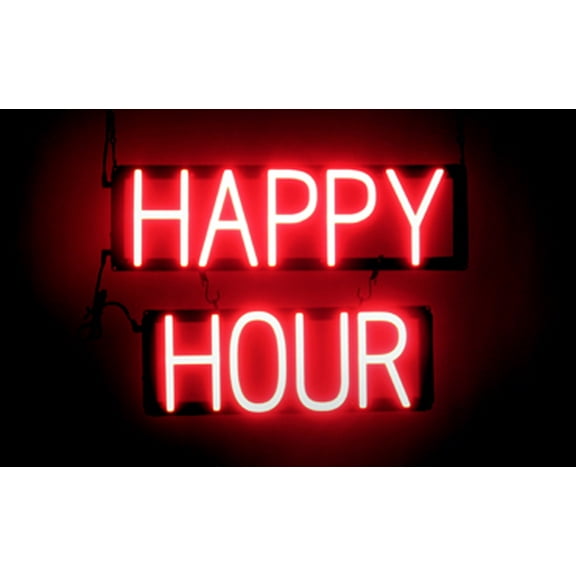 SpellBrite HAPPY HOUR LED Sign for Business. 21.0" x 15.0" Red HAPPY HOUR Sign Has Neon Sign Look With Energy Efficient LED Light Source. Visible from 500+ Feet, 8 Animation Settings.