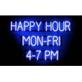 thumbnail image 1 of SpellBrite HAPPY HOUR MON-FRI 4-7 PM LED Sign for Business. 38.0" x 23.8" Blue HAPPY HOUR MON-FRI 4-7 PM Sign Has Neon Sign Look, LED Light Source. Visible from 500+ Feet, 8 Animations., 1 of 4