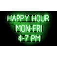 thumbnail image 1 of SpellBrite HAPPY HOUR MON-FRI 4-7 PM LED Sign for Business. 38.0" x 23.8" Green HAPPY HOUR MON-FRI 4-7 PM Sign Has Neon Sign Look, LED Light Source. Visible from 500+ Feet, 8 Animations., 1 of 4
