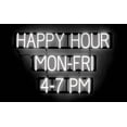 thumbnail image 1 of SpellBrite HAPPY HOUR MON-FRI 4-7 PM LED Sign for Business. 38.0" x 23.8" White HAPPY HOUR MON-FRI 4-7 PM Sign Has Neon Sign Look, LED Light Source. Visible from 500+ Feet, 8 Animations., 1 of 4