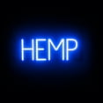 thumbnail image 1 of SpellBrite HEMP LED Sign for Business. 17.3" x 6.3" Blue HEMP Sign Has Neon Sign Look With Energy Efficient LED Light Source. Visible from 500+ Feet, 8 Animation Settings., 1 of 4