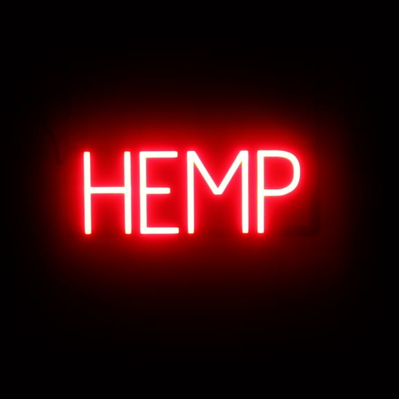 SpellBrite HEMP LED Sign for Business. 17.3" x 6.3" Red HEMP Sign Has Neon Sign Look With Energy Efficient LED Light Source. Visible from 500+ Feet, 8 Animation Settings.