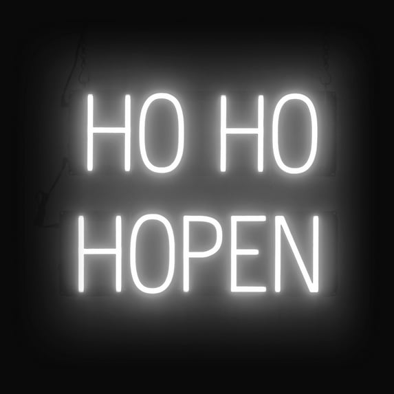 SpellBrite HO HO HOPEN LED Sign for Business. 20.2" x 15" White HO HO HOPEN Sign Has Neon Sign Look With Energy Efficient LED Light Source. Visible from 500+ Feet, 8 Animation Settings.