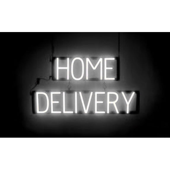 SpellBrite HOME DELIVERY LED Sign for Business. 28.4" x 15.0" White HOME DELIVERY Sign Has Neon Sign Look With Energy Efficient LED Light Source. Visible from 500+ Feet, 8 Animation Settings.