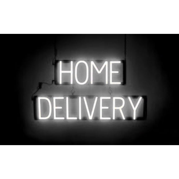 SpellBrite HOME DELIVERY LED Sign for Business. 28.4" x 15.0" White HOME DELIVERY Sign Has Neon Sign Look With Energy Efficient LED Light Source. Visible from 500+ Feet, 8 Animation Settings.