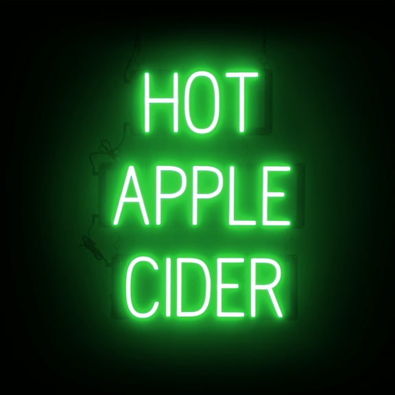 SpellBrite HOT APPLE CIDER LED Sign for Business. 19.5" x 23.8" Green HOT APPLE CIDER Sign Has Neon Sign Look With Energy Efficient LED Light Source. Visible from 500+ Feet, 8 Animation Settings.