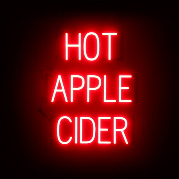 SpellBrite HOT APPLE CIDER LED Sign for Business. 19.5" x 23.8" Red HOT APPLE CIDER Sign Has Neon Sign Look With Energy Efficient LED Light Source. Visible from 500+ Feet, 8 Animation Settings.