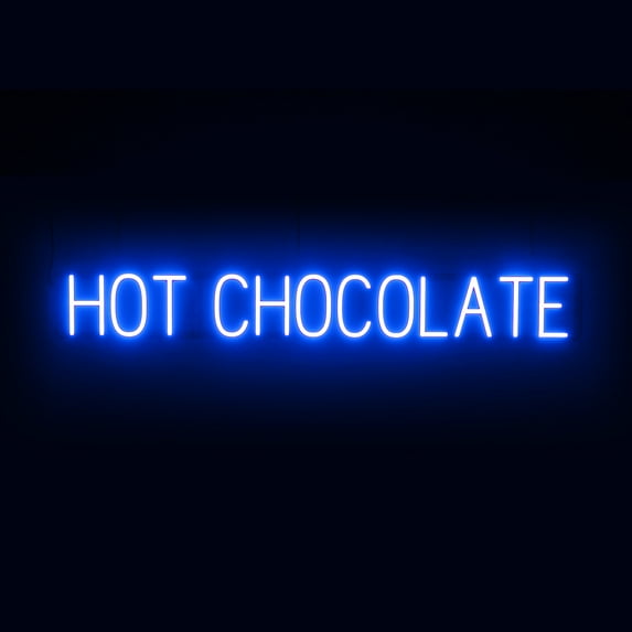 SpellBrite HOT CHOCOLATE LED Sign for Business. 48.8" x 6.3" Blue HOT CHOCOLATE Sign Has Neon Sign Look With Energy Efficient LED Light Source. Visible from 500+ Feet, 8 Animation Settings.