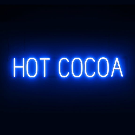 SpellBrite HOT COCOA LED Sign for Business. 35.0" x 6.3" Blue HOT COCOA Sign Has Neon Sign Look With Energy Efficient LED Light Source. Visible from 500+ Feet, 8 Animation Settings.