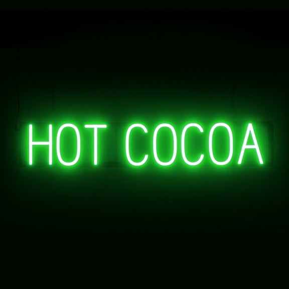SpellBrite HOT COCOA LED Sign for Business. 35.0" x 6.3" Green HOT COCOA Sign Has Neon Sign Look With Energy Efficient LED Light Source. Visible from 500+ Feet, 8 Animation Settings.