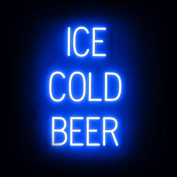 SpellBrite ICE COLD BEER LED Sign for Business. 16.8" x 23.8" Blue ICE COLD BEER Sign Has Neon Sign Look With Energy Efficient LED Light Source. Visible from 500+ Feet, 8 Animation Settings.