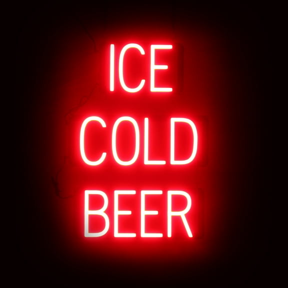 SpellBrite ICE COLD BEER LED Sign for Business. 16.8" x 23.8" Red ICE COLD BEER Sign Has Neon Sign Look With Energy Efficient LED Light Source. Visible from 500+ Feet, 8 Animation Settings.