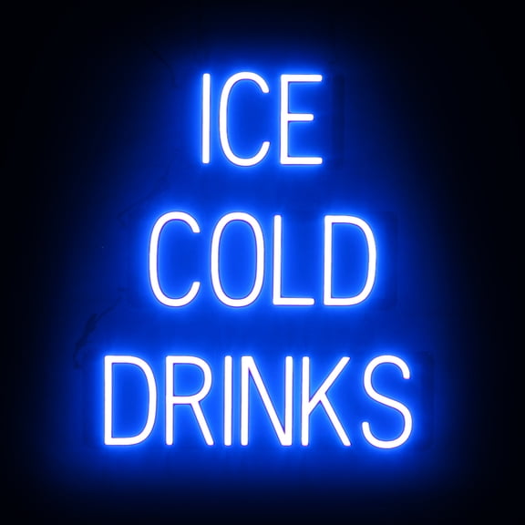 SpellBrite ICE COLD DRINKS LED Sign for Business. 21.9" x 23.8" Blue ICE COLD DRINKS Sign Has Neon Sign Look With Energy Efficient LED Light Source. Visible from 500+ Feet, 8 Animation Settings.