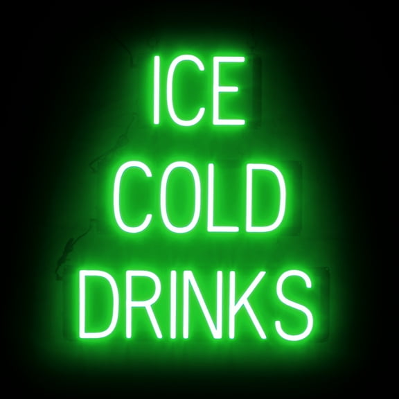 SpellBrite ICE COLD DRINKS LED Sign for Business. 21.9" x 23.8" Green ICE COLD DRINKS Sign Has Neon Sign Look With Energy Efficient LED Light Source. Visible from 500+ Feet, 8 Animation Settings.