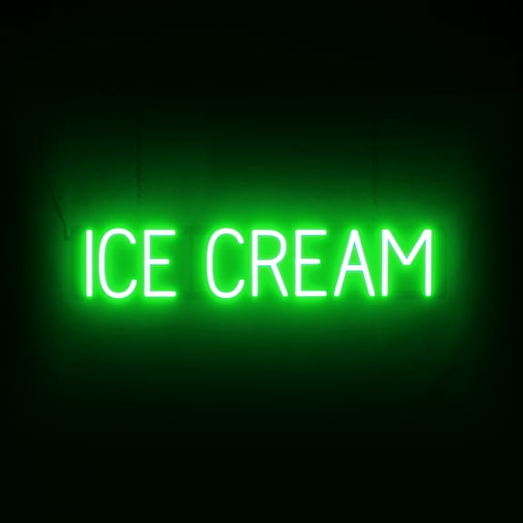 SpellBrite ICE CREAM LED Sign for Business. 31.7" x 6.3" Green ICE CREAM Sign Has Neon Sign Look With Energy Efficient LED Light Source. Visible from 500+ Feet, 8 Animation Settings.