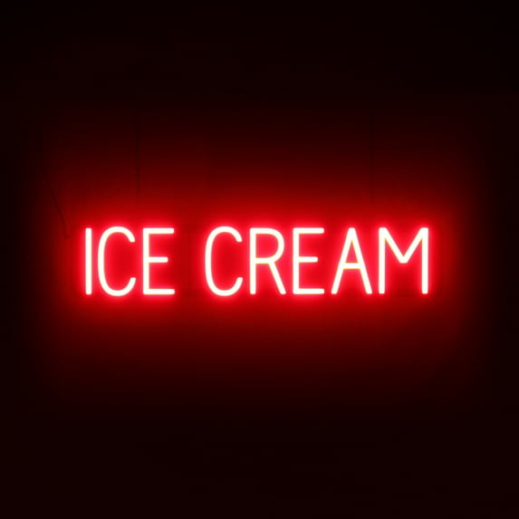 SpellBrite ICE CREAM LED Sign for Business. 31.7" x 6.3" Red ICE CREAM Sign Has Neon Sign Look With Energy Efficient LED Light Source. Visible from 500+ Feet, 8 Animation Settings.