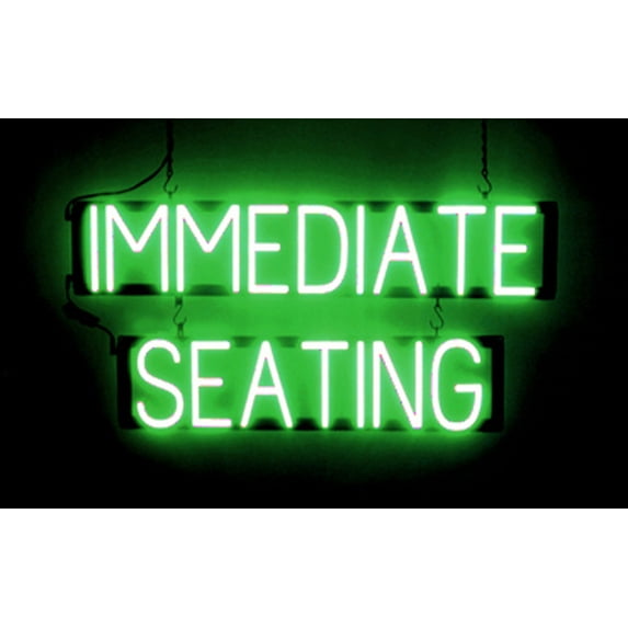SpellBrite IMMEDIATE SEATING LED Sign for Business. 31.6" x 15.0" Green IMMEDIATE SEATING Sign Has Neon Sign Look With Energy Efficient LED Light Source. Visible from 500+ Feet, 8 Animation Settings.