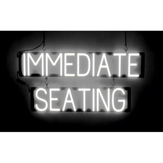SpellBrite IMMEDIATE SEATING LED Sign for Business. 31.6" x 15.0" White IMMEDIATE SEATING Sign Has Neon Sign Look With Energy Efficient LED Light Source. Visible from 500+ Feet, 8 Animation Settings.