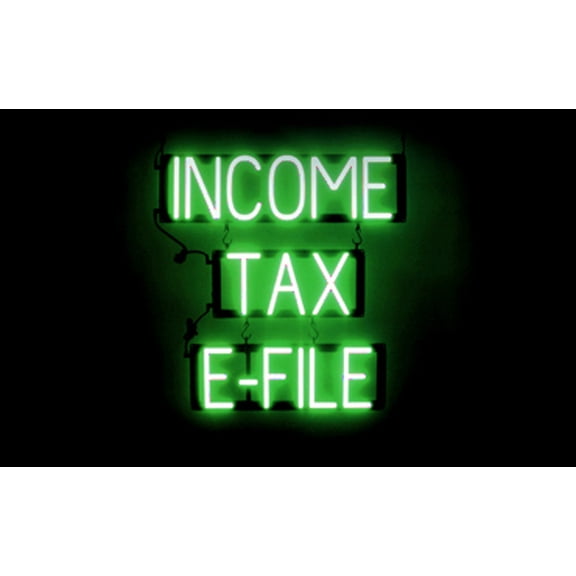 SpellBrite INCOME TAX E-FILE LED Sign for Business. 22.6" x 23.8" Green INCOME TAX E-FILE Sign Has Neon Sign Look With Energy Efficient LED Light Source. Visible from 500+ Feet, 8 Animation Settings.