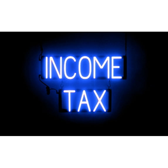 SpellBrite INCOME TAX LED Sign for Business. 22.6" x 15.0" Blue INCOME TAX Sign Has Neon Sign Look With Energy Efficient LED Light Source. Visible from 500+ Feet, 8 Animation Settings.