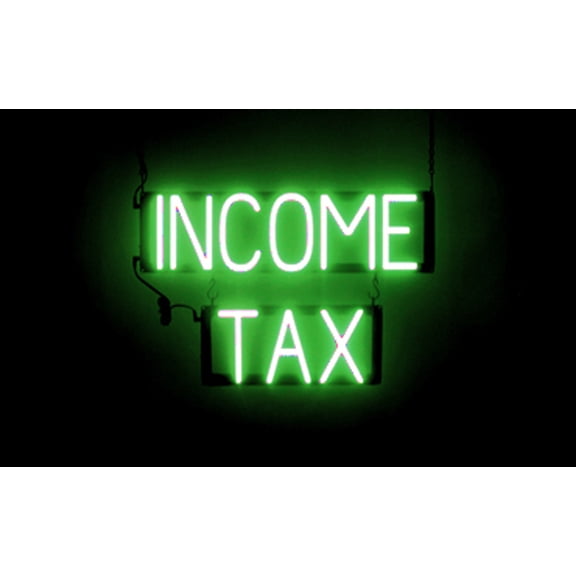 SpellBrite INCOME TAX LED Sign for Business. 22.6" x 15.0" Green INCOME TAX Sign Has Neon Sign Look With Energy Efficient LED Light Source. Visible from 500+ Feet, 8 Animation Settings.