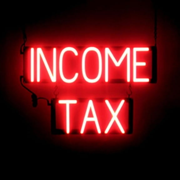 SpellBrite INCOME TAX LED Sign for Business. 22.6" x 15.0" Red INCOME TAX Sign Has Neon Sign Look With Energy Efficient LED Light Source. Visible from 500+ Feet, 8 Animation Settings.