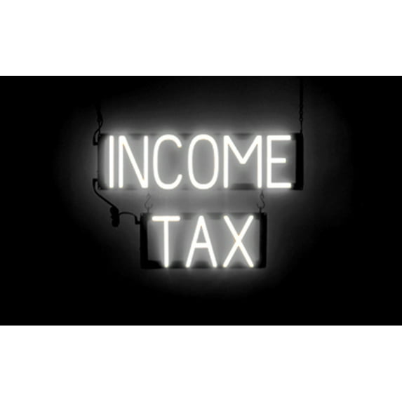 SpellBrite INCOME TAX LED Sign for Business. 22.6" x 15.0" White INCOME TAX Sign Has Neon Sign Look With Energy Efficient LED Light Source. Visible from 500+ Feet, 8 Animation Settings.