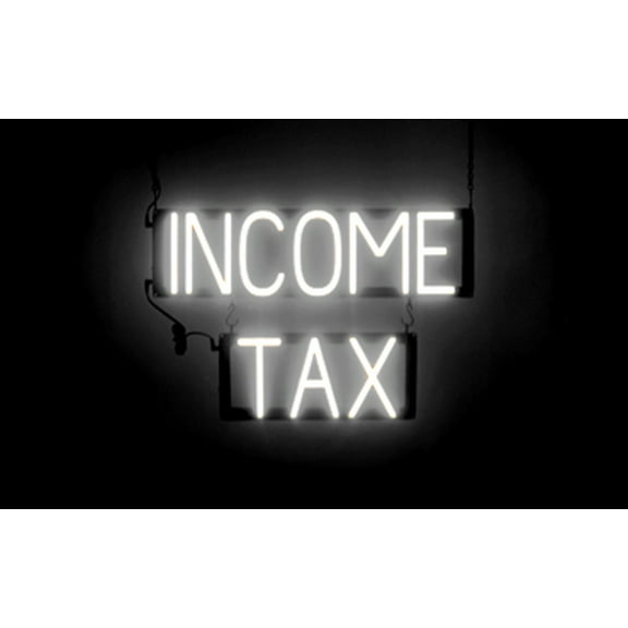 SpellBrite INCOME TAX LED Sign for Business. 22.6" x 15.0" White INCOME TAX Sign Has Neon Sign Look With Energy Efficient LED Light Source. Visible from 500+ Feet, 8 Animation Settings.
