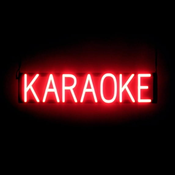 SpellBrite KARAOKE LED Sign for Business. 28.6" x 6.3" Red KARAOKE Sign Has Neon Sign Look With Energy Efficient LED Light Source. Visible from 500+ Feet, 8 Animation Settings.