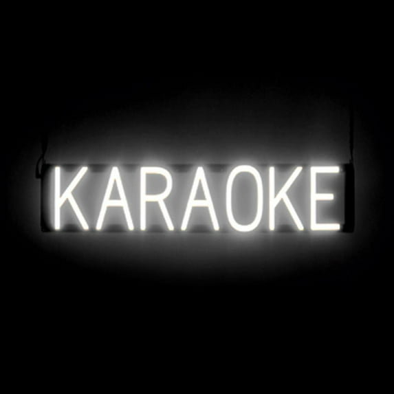 SpellBrite KARAOKE LED Sign for Business. 28.6" x 6.3" White KARAOKE Sign Has Neon Sign Look With Energy Efficient LED Light Source. Visible from 500+ Feet, 8 Animation Settings.
