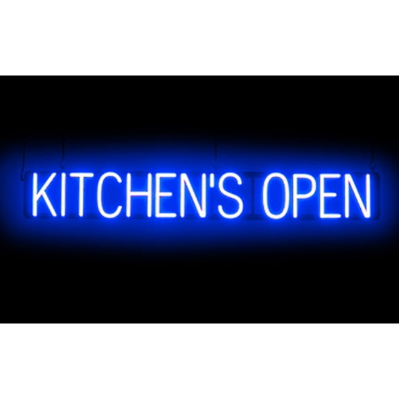 SpellBrite KITCHEN'S OPEN LED Sign for Business. 46.3" x 6.3" Blue KITCHEN'S OPEN Sign Has Neon Sign Look With Energy Efficient LED Light Source. Visible from 500+ Feet, 8 Animation Settings.