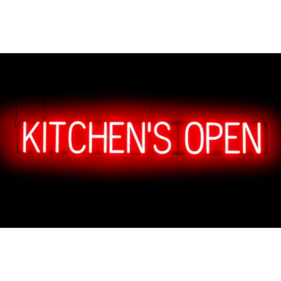 SpellBrite KITCHEN'S OPEN LED Sign for Business. 46.3" x 6.3" Red KITCHEN'S OPEN Sign Has Neon Sign Look With Energy Efficient LED Light Source. Visible from 500  Feet, 8 Animation Settings.