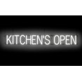 thumbnail image 1 of SpellBrite KITCHEN'S OPEN LED Sign for Business. 46.3" x 6.3" White KITCHEN'S OPEN Sign Has Neon Sign Look With Energy Efficient LED Light Source. Visible from 500+ Feet, 8 Animation Settings., 1 of 4