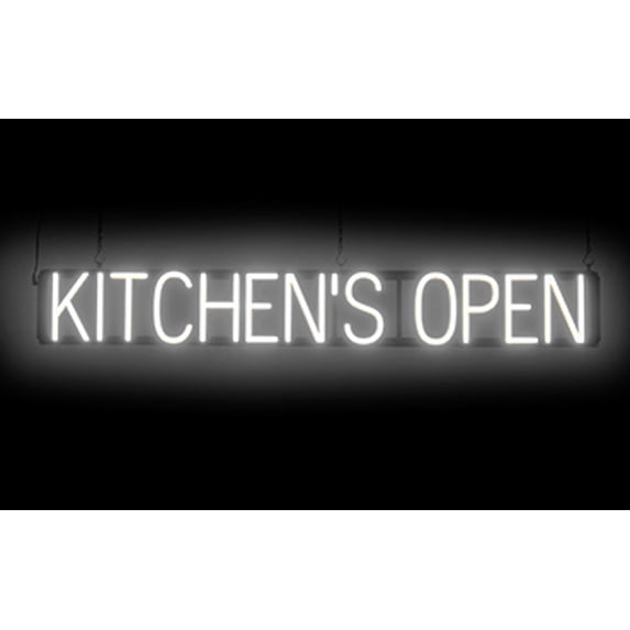 SpellBrite KITCHEN'S OPEN LED Sign for Business. 46.3" x 6.3" White KITCHEN'S OPEN Sign Has Neon Sign Look With Energy Efficient LED Light Source. Visible from 500+ Feet, 8 Animation Settings.