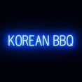 thumbnail image 1 of SpellBrite KOREAN BBQ LED Sign for Business. 37.5" x 6.3" Blue KOREAN BBQ Sign Has Neon Sign Look With Energy Efficient LED Light Source. Visible from 500+ Feet, 8 Animation Settings., 1 of 4