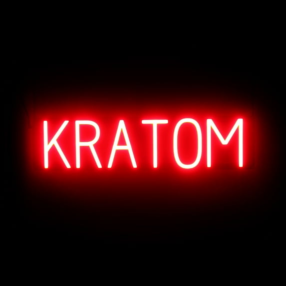 SpellBrite KRATOM LED Sign for Business. 25.9" x 6.3" Red KRATOM Sign Has Neon Sign Look With Energy Efficient LED Light Source. Visible from 500+ Feet, 8 Animation Settings.